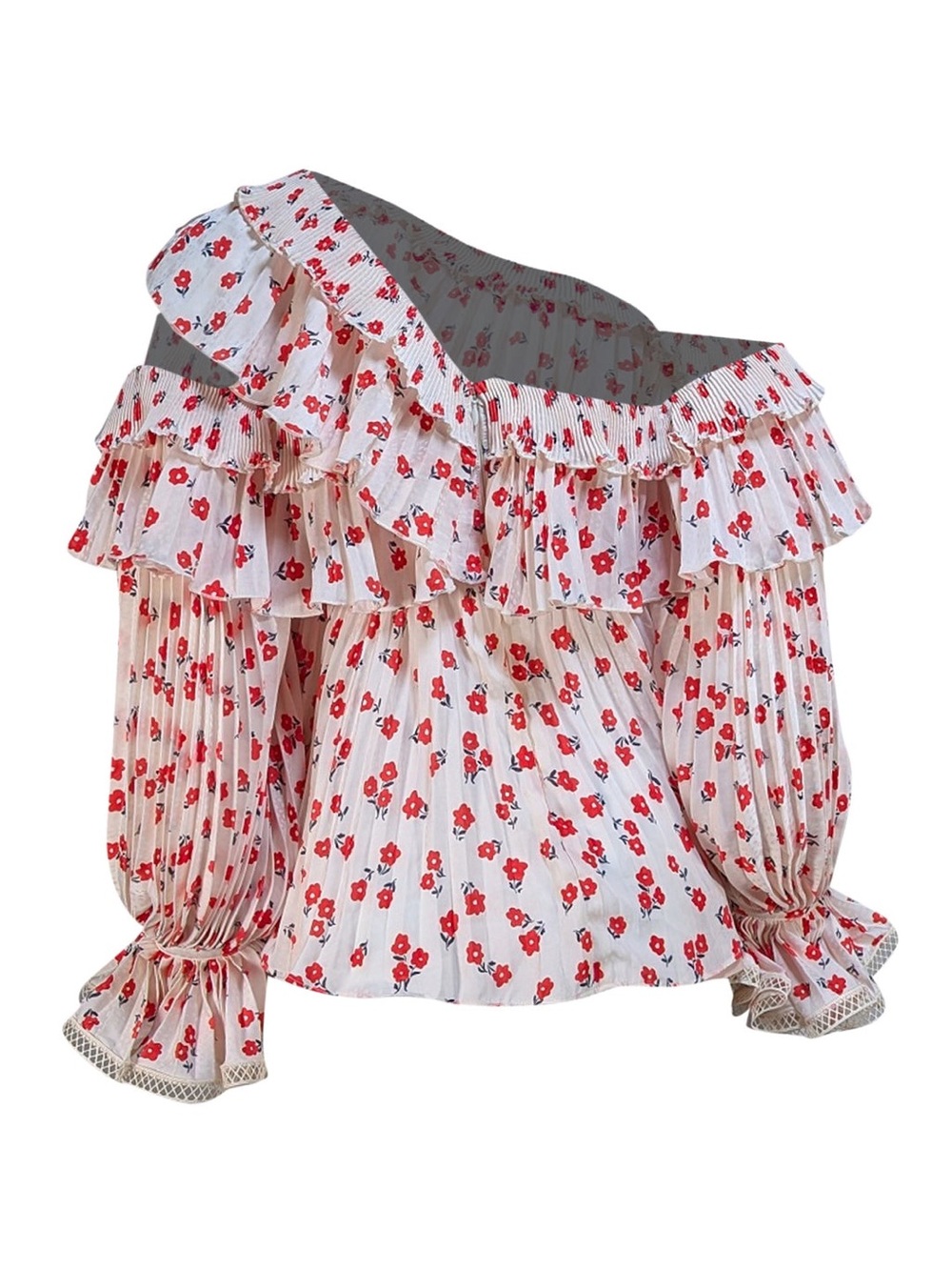 SELF-PORTRAIT Floral Print One-Shoulder Blouse Top
